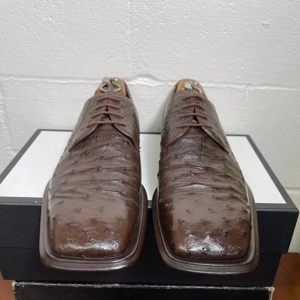 Men's Brown Ostrich Leather Lace-Up Dress Shoes